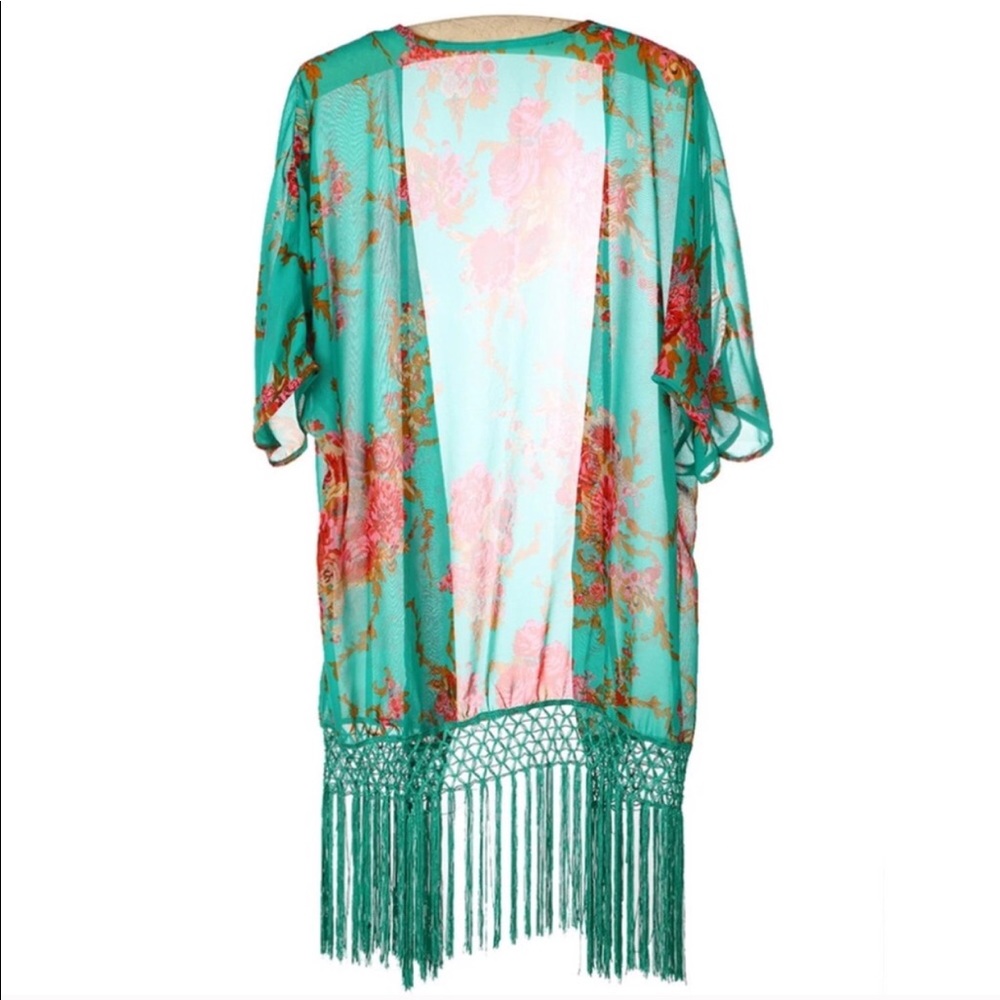 SUMMER SALE! Floral fringe kimono coverup - Picture 3 of 5